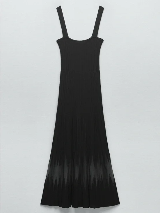 Zara PLEATED SQUARE-NECK MAXI DRESS. Black. Size S. New with Tags. - Picture 5 of 8